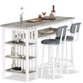 thumbnail image 3 of AWQM Gray Pub Table Set for 2, 4-Tier Storage Kitchen Table and Chairs Set, Counter Height Bar Table Set with 2 PU Leather Upholstered Chairs, for Kitchen Island, Dining Room, Pub, Gray, 3 of 8