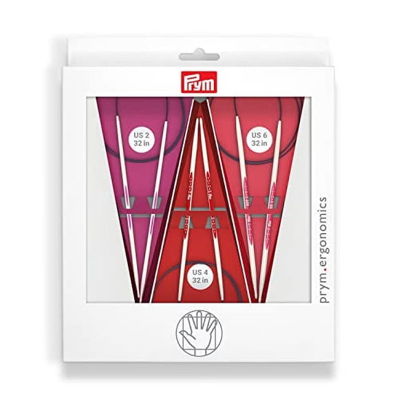 Ensemble d'aiguilles à tricoter circulaires Prym Ergonomics 32, taille US 2, 4 et 6