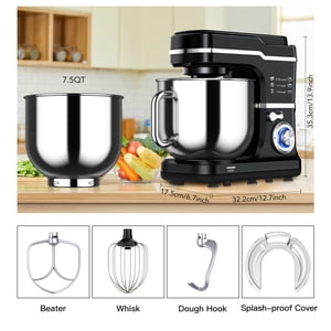 Kojooin Mélangeur d'aliments électriques, 7,5QT 600W 10-Speed Mélangeur à tête incrustée avec bol en acier inoxydable et 3 Mélanger les pièces jointes