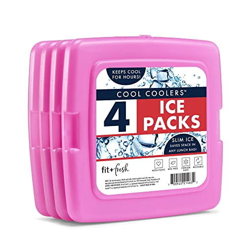 Refroidisseurs Cool par Fit + Fresh, Blocs Réfrigérants Minces Réutilisables et Durables, Ajout Parfait à Votre Boîte à Lunch, Accessoires de Camping, Sac à Lunch Isolé, Sac à Dos Glacière de Plage et Plus, Lot de 4