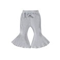 thumbnail image 1 of Kmbangi Kids Girl Flare Pants Solid Color Ribbed Elastic Bell Bottoms Trousers Bow Ruffle Pants for Toddler Baby, 1 of 8