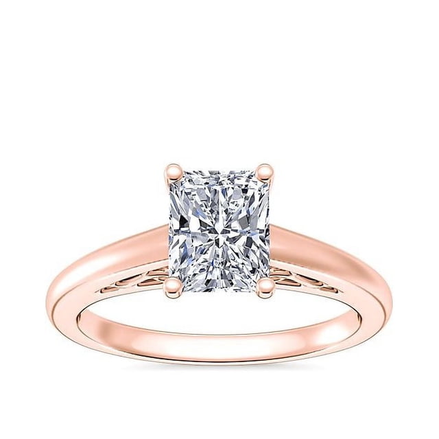 1.00 T.C.W Radiant Shape Natural Diamond Latest Design Solitaire Wedding Ring for Ladies Solid 14K Rose Gold Size 8