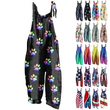 QATAINLAV Boho Bib Overalls for Women Casual Loose Floral Print Wide Leg Jumpsuit Summer Linen Sleeveless Rompers Dressy Vacation Outfits Multicolor L My Orders Placed By Me