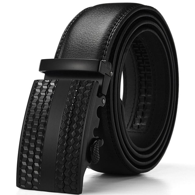 Men‘s Solid Buckle with Automatic Ratchet Leather Belt 35mm Wide 1 3/8