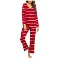 thumbnail image 1 of Timegard Ensembles de Pyjamas pour Femmes 2 Pcs à Rayures Manches Longues Col en V Haut Froncé et Pantalon Tenues de Pjs d'Automne, 1 of 5