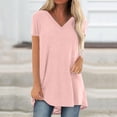 thumbnail image 2 of Pompotops T-shirt d'Été Uni Col en V Manches Courtes Ample pour Femmes, 2 of 6
