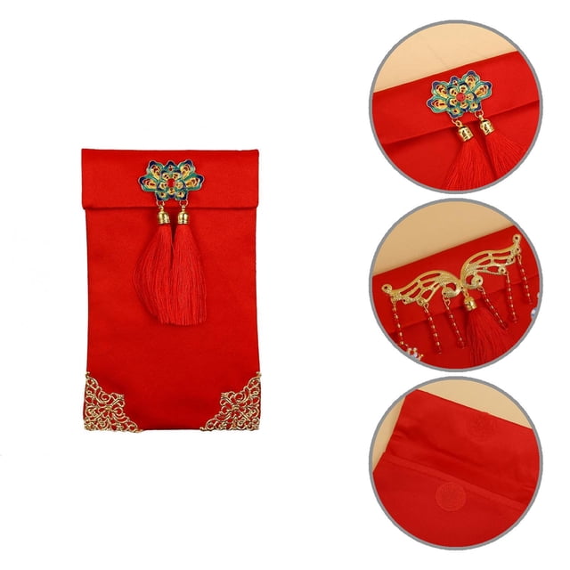 Classic Lucky Money Bag Clear Texture Faux Silk Visiting Relatives New Year Red Envelope for Family