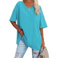 thumbnail image 2 of Plebaso T-Shirts Surdimensionnés pour Femmes à Col en V à Manches Mi-Longues T-Shirts Décontractés Unis Confort Hauts Amples pour Femmes, 2 of 6