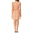thumbnail image 3 of INSPIRE CHIC Women's V Neck Check Ruffled Sleeve Belted Plaids Mini Dress M Orange, 3 of 7