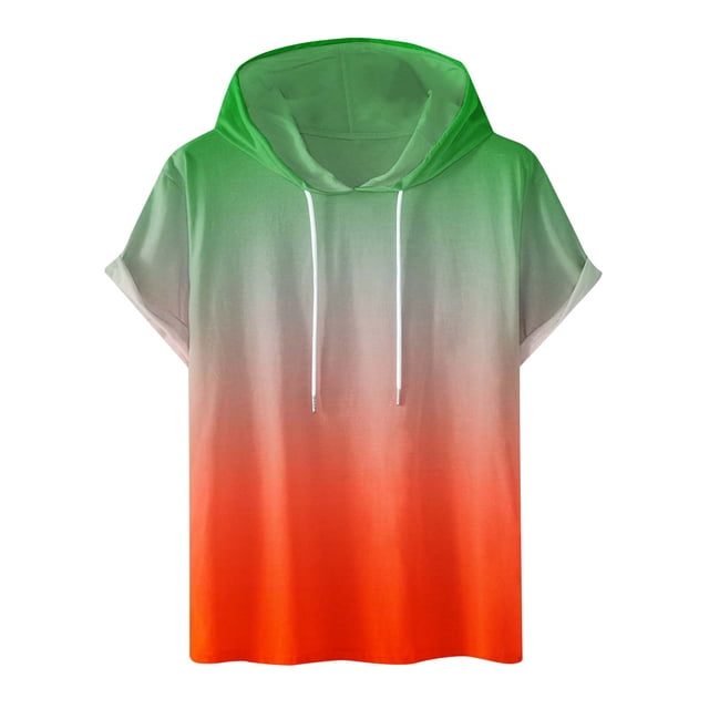 Besolor Mens Casual Hooded Tops Gradient Drawstring Short Sleeve Shirts Sports ness Pullover Summer Blouse