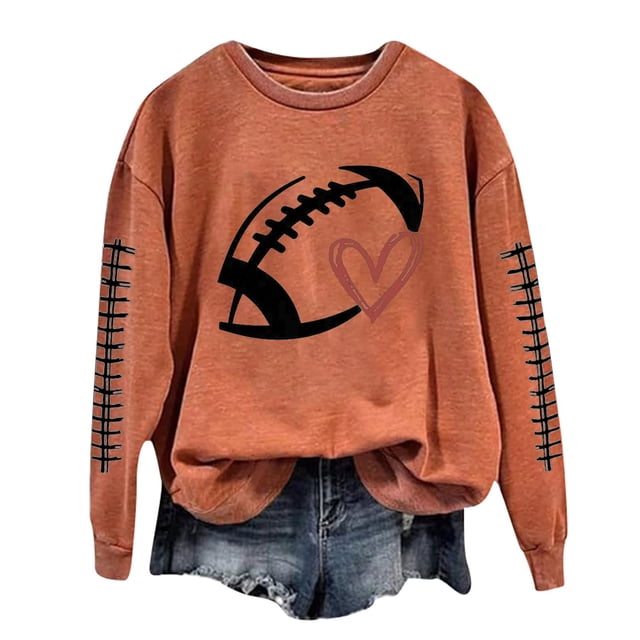 Chandails à Col Rond à Manches Longues Manteaux de Sport pour Femmes pour Femmes Chandails Décontractés à Manches Longues Ensemble pour Femmes Chandails à Enfiler Sans Capuche à Imprimé Graphique de Football Haut Blouse