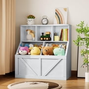 QinaQin Kids Toy Storage Bookshelf Organizer, White Storage Shelf and Bookcase for Nursery or Playroom