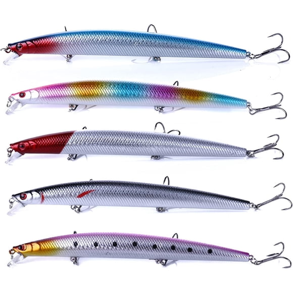 PinesC Jerk Baits for Bass Fishing, Fishing Lures, Minnow Lures Jerk Bait for Freshwater/Saltwater Fishing Lures for Trout Pike, 5pcs/10pcs with Box
