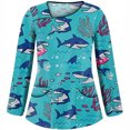 thumbnail image 4 of PVCS Women V-Neck Tops Working Uniform T Shirt Print Long Sleeve Blouse With Pockets, 4 of 6
