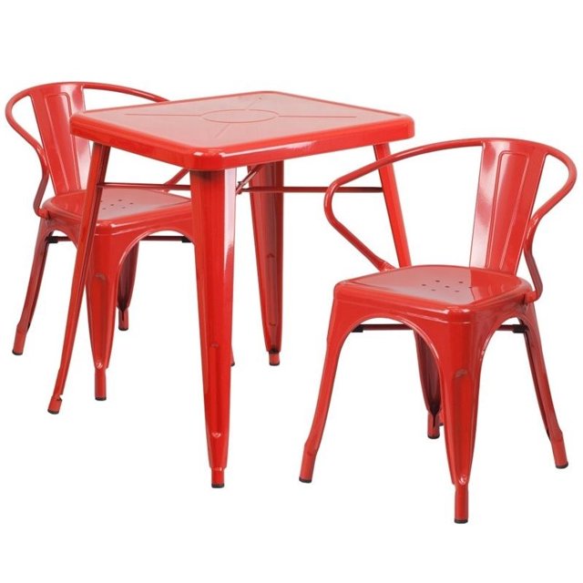 Flash Furniture 3 Pièces Carré en Métal Bistrot Ensemble dans Red