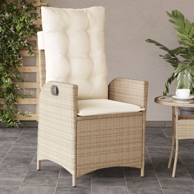 vidaXL Chaise de Jardin Inclinable avec Coussins Beige en Rotin Poly
