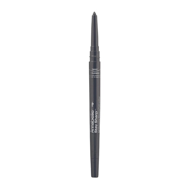 Annabelle Stay Sharp Self-Sharpening Kohl Eyeliner in a slim black retractable pencil with white branding, featuring a twist-on cap sharpener for precise tip maintenance, smudge-proof and long-lasting wear suitable for waterline and easy blending.