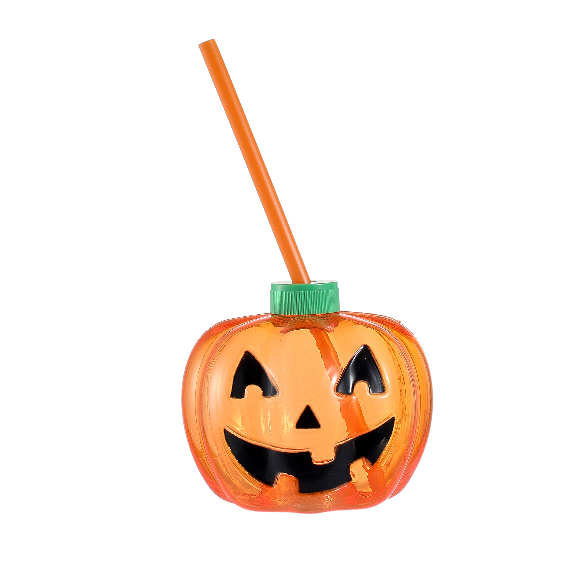 Gobelet lumineux citrouille d’Halloween, Orange translucide, Gobelet avec couvercle et paille, Âges 3+, Favors de fête, par Way to Celebrate