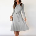 thumbnail image 1 of Dvkptbk Pulls pour Femmes Robe Pull Mi-Longue Col Rond Manches Bouffantes Couleur Unie Jupe Tricotée Vêtements en Liquidation, 1 of 1