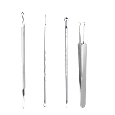 Yeacher 4Pcs Stainless Steel Blackhead Extractor Tool Facial Comedone Acne Blemish Remover Kit Set