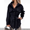thumbnail image 2 of WEIYLL Womens Fleece Jacket Button Down Single Mid-Long Trench Belt Outwear Navy Fall Coats Size S, 2 of 5