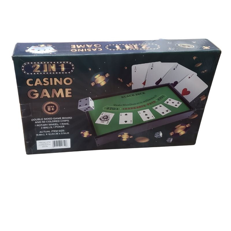 2754 - CASINO GAME 2 IN 1 DOUBLE SIDED GAME BOARD AND 50 COLORED CHIPS