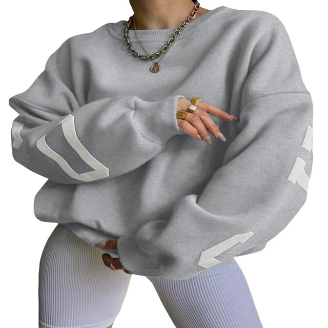 Women Loose Pullover Sweatshirts Letter Thickened Long Sleeve Tops