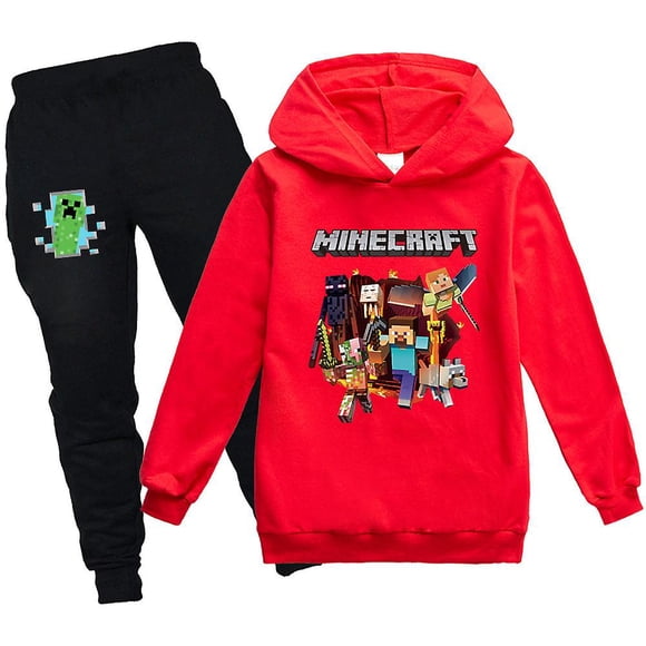 Ensemble 2 Pcs pour Enfants de 7 à 14 Ans : Chandail à Capuchon minecraft et Pantalon de Survêtement, Survêtement de jogging, Ensemble de Chandail, Garçons Filles, Cadeau pour fans de Jeux
