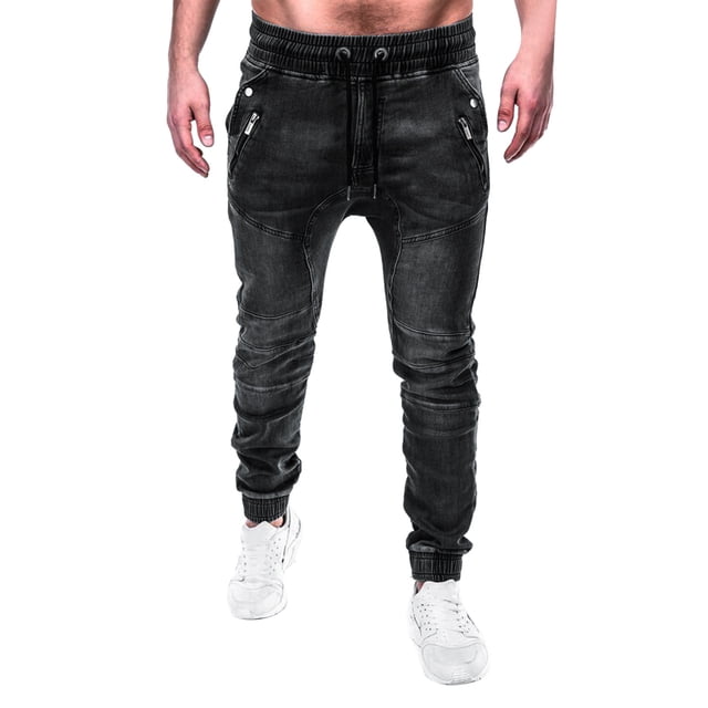 B91xZ Jeans pour Hommes Coupe Ajustée Classique à Fermeture Éclair Biker Coupe Régulière Jean, Noir G