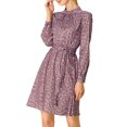 thumbnail image 4 of INSPIRE CHIC Robe à Manches Longues pour Femme, Florale, Évasée, à Nouer à la Taille, Col Smock, 4 of 6