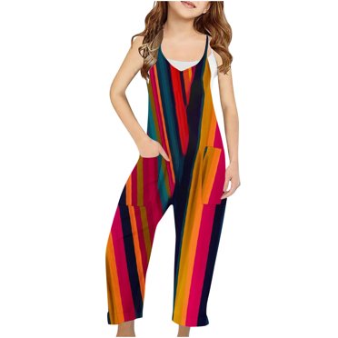 Funicet Baby Girl Pants,Baby Girl Romper,Girls Casual Jumpsuits Sleeveless Summer Rompers Long Pants with Pockets for 5-14 Years,Pants for Girls,Rompers for Girls