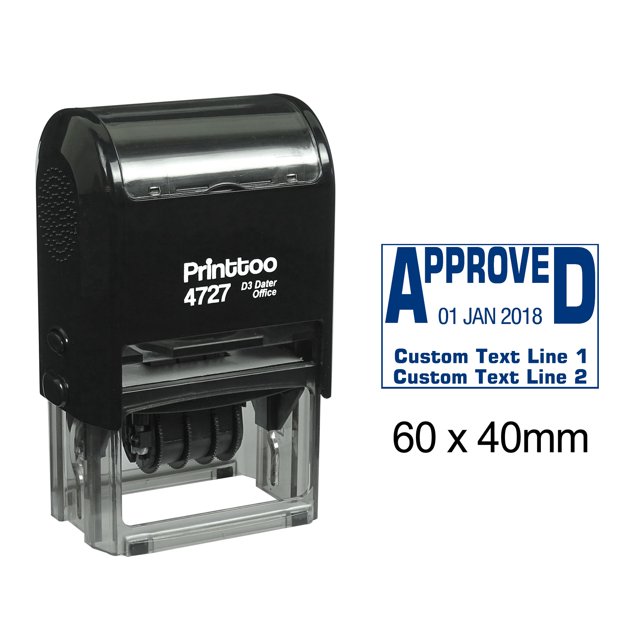 Printtoo Dater Stamp Self Inking With Approved & Custom Text Line Office Stationery Date Rubber Stamp-Blue