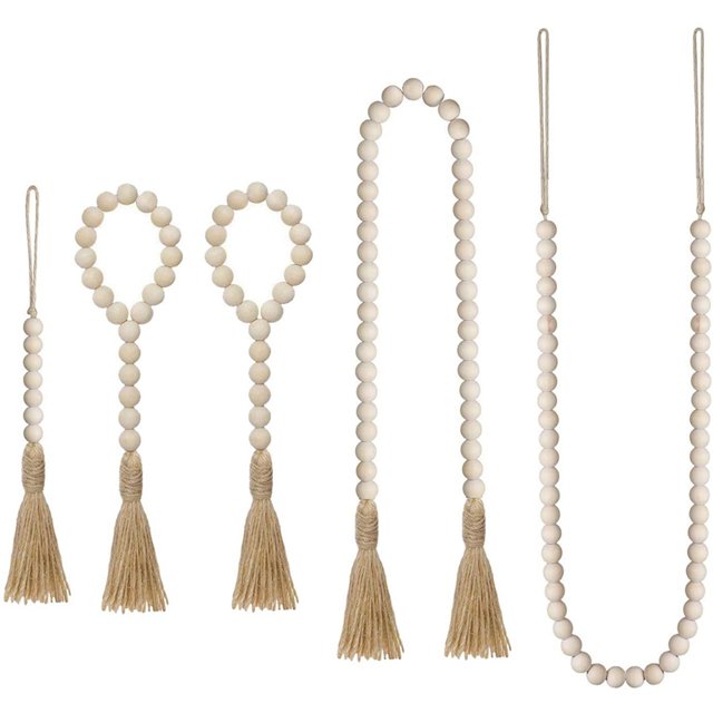 Coofit Wood Bead Garland Rustic Decorative Prayer Beads Decor Wall Hanging Decoration