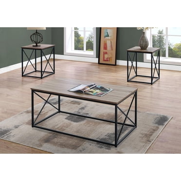 Monarch Specialties Table Set, 3pcs Set, Coffee, End, Side, Accent, Living Room, Metal, Laminate, Brown, Black, Contemporary, Modern