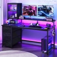 thumbnail image 2 of Exenoray Computer Desk with Drawers & Shelves, Home Office Desk with LED Lights and Power Outlet, 19.7" W x 47.3" D x 52.6" H Desk with Monitor Stand, Black, 2 of 10