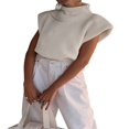 thumbnail image 3 of Femmes Épaulette Pull Haut Col Roulé Sans Manches Pull Gilet Large Épaule Tricoté Pull Haut, 3 of 7