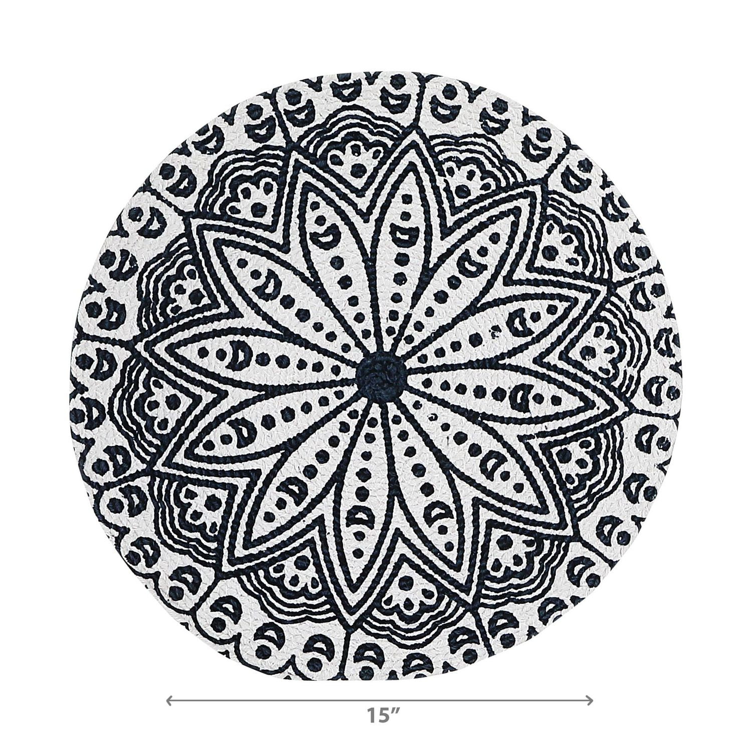 IH Casa Decor Imprimé Rond Cotton Corde Placemat Blue Mandala - Ensemble De 12