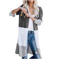 thumbnail image 2 of Boho Cardigan Ladies Paneled Contrast Striped Pocket Cardigan Long Jacket on Clearance, 2 of 7
