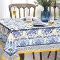 thumbnail image 3 of Arabesque Tablecloth,Blue Yellow Floral PatternTable Cloth, French Country Tablecover for Rectangle Tables 60 x 102,Perfect for Kitchen Dinner, Restaurant ,Holiday Picnic Party Table Cover, 3 of 5