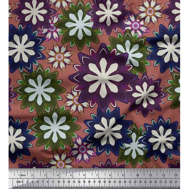 Soimoi Brown Rayon Fabric Artistic Floral Printed Fabric 1 Yard 56 Inch Wide