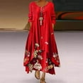 thumbnail image 1 of Robe Maxi d'Été pour Femmes à Manches Mi-Longues, Col, Décontractée, Ample, Longue, de Plage, à Boutons, Grande Taille, Robe Bohème, Robe Soleil, Froncée, Fluide, Longue pour Femmes, 1 of 5