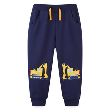Toddler Boys Cotton Truck Excavator Active Jogger Pants Kids Cartoon Sweatpants Casual Lounging Bottoms,darkblue,2t