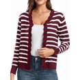 thumbnail image 1 of Cardigans pour Femmes à Manches Longues, Décontractés, Légers, Boutonnés, Col en V, Chandail d'Automne, Rayures Rouge Foncé, TG, 1 of 9