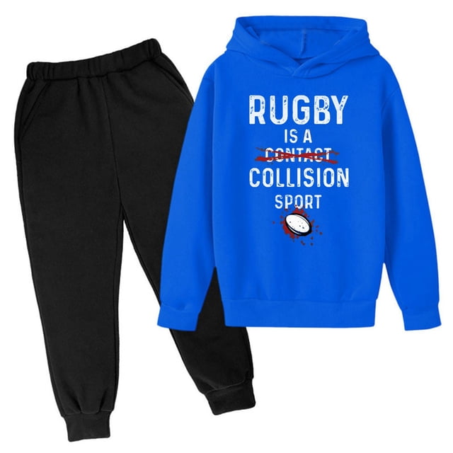 Hiiyo Big Boys Outfits Rugby Letter Print Hoodie and Sweatpants Sports Sweatsuit