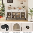 thumbnail image 4 of Buffet Bahut avec Rangement, Armoire de Bar à Café Style Ferme Moderne avec 4 Portes Ovales et Tablette Ajustable, Console d'Appoint à 3 Tiroirs pour Salon, Cuisine, Blanc, 4 of 8