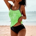 thumbnail image 2 of Pisexur Two Piece Tankini Swimsuits for Women Crew Neck Ruched Tummy Control Bathing Suits Tankini Top Swimwear with Shorts S-2XL, 2 of 4