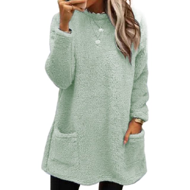 LUXUR Women Fuzzy Fleece T Shirt Loose Work Tops Light Green XL