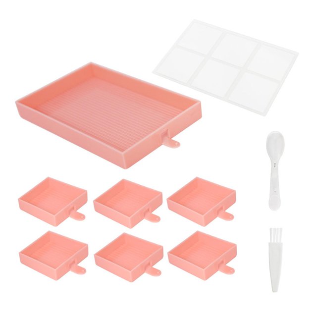 5D Diamond Painting Tray Holder Point Drill Tray Container for Adults Funnel Row Pink