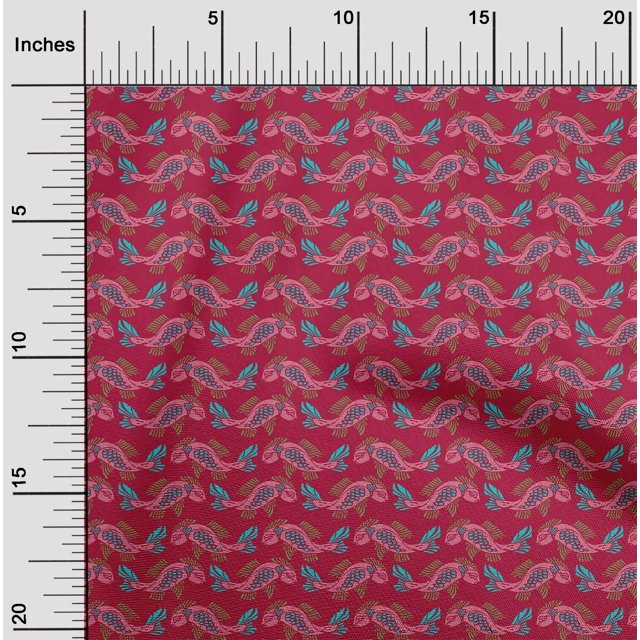 oneOone Cotton Silk Fabric Fish Block Print Fabric By The Yard 42 Inch Wide