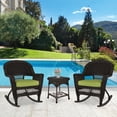 thumbnail image 2 of Jeco 3pc Wicker Rocker Chair Set in Espresso with Green Cushion, 2 of 11